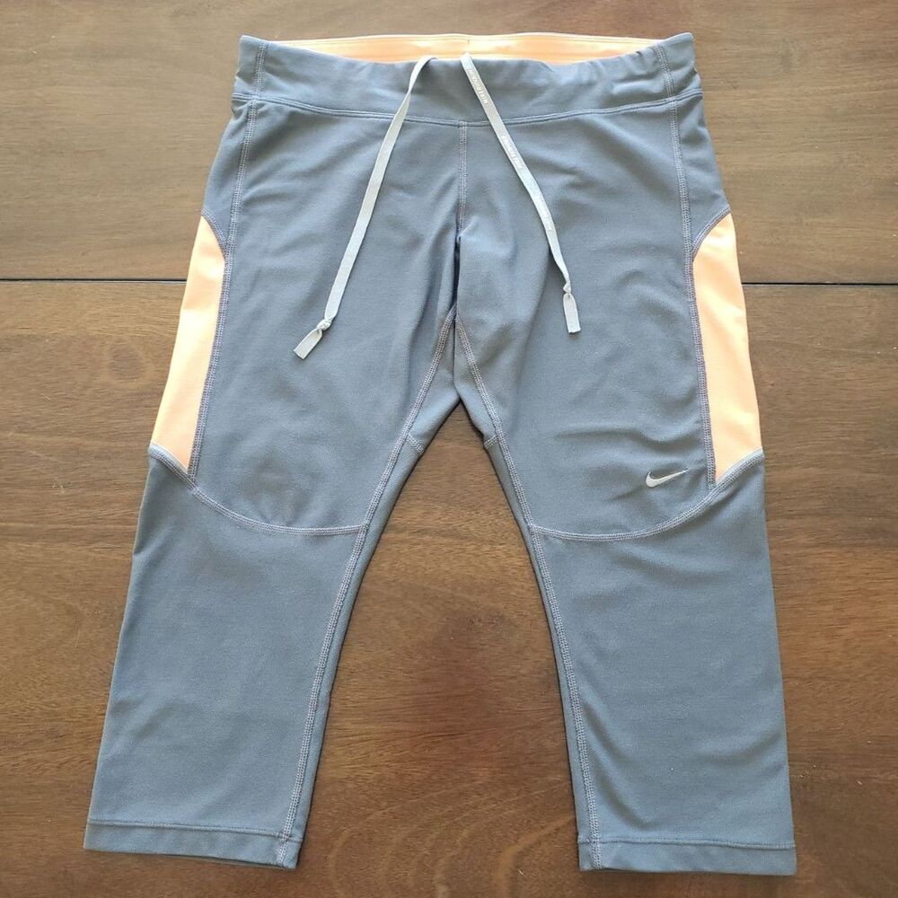 Nike Dri-FIT Size M Stay Warm Capri Workout Grey Orange Leggings Running Gym - Picture 2 of 9